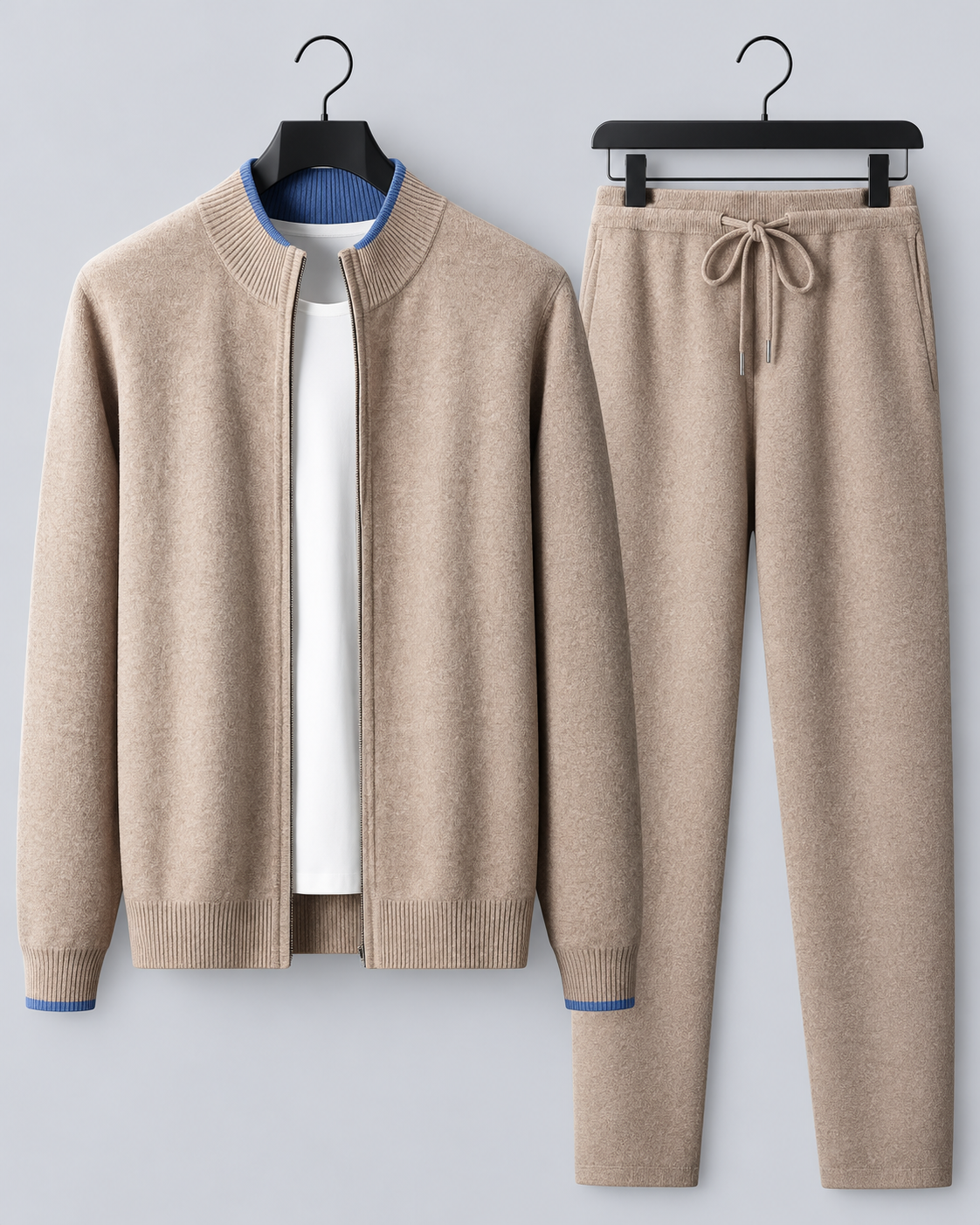 Men's 100% Merino Wool Tracksuit with Zip-Up Jacket and Drawstring Joggers