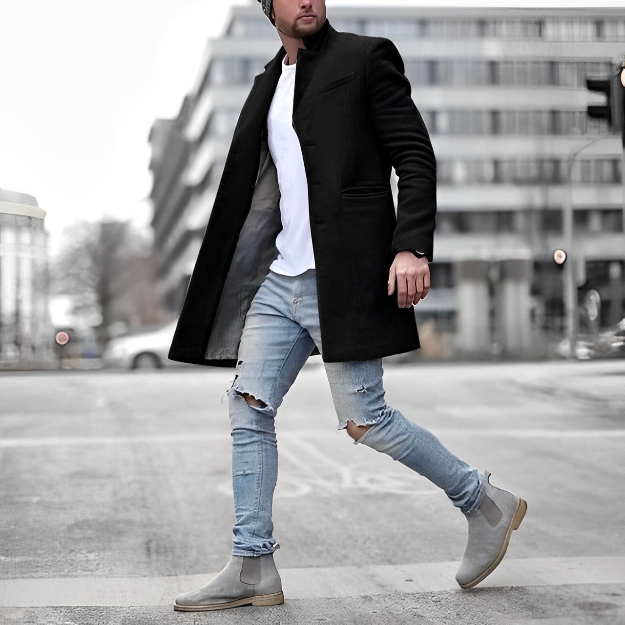 Men's Slim-Fit Mid-Length Overcoat