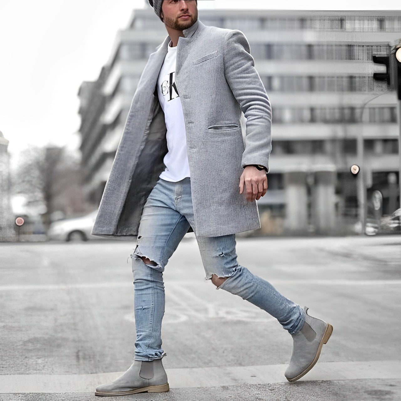 Men's Slim-Fit Mid-Length Overcoat