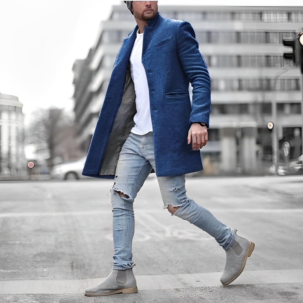 Men's Slim-Fit Mid-Length Overcoat