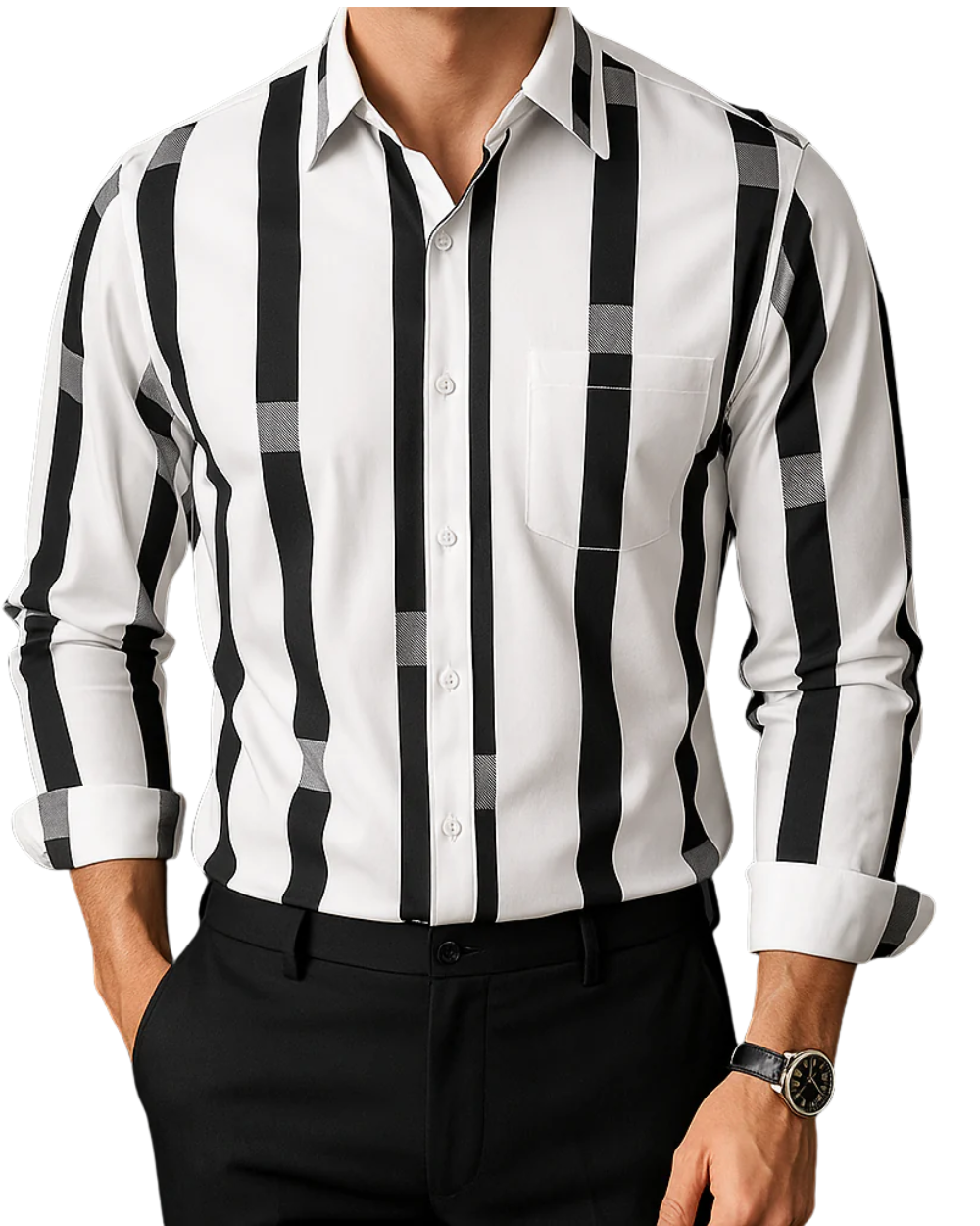 Men's Cotton Longsleeve Shirt with Low Collar