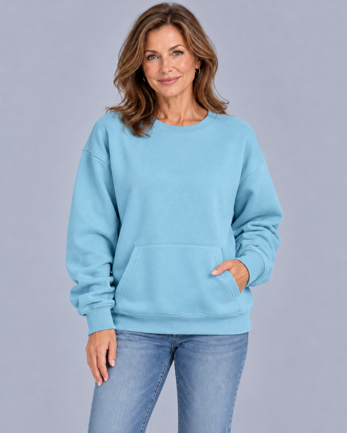 Women's Oversized Sweatshirt – Crew Neck, Kangaroo Pocket, Dropped Shoulders, Relaxed Fit