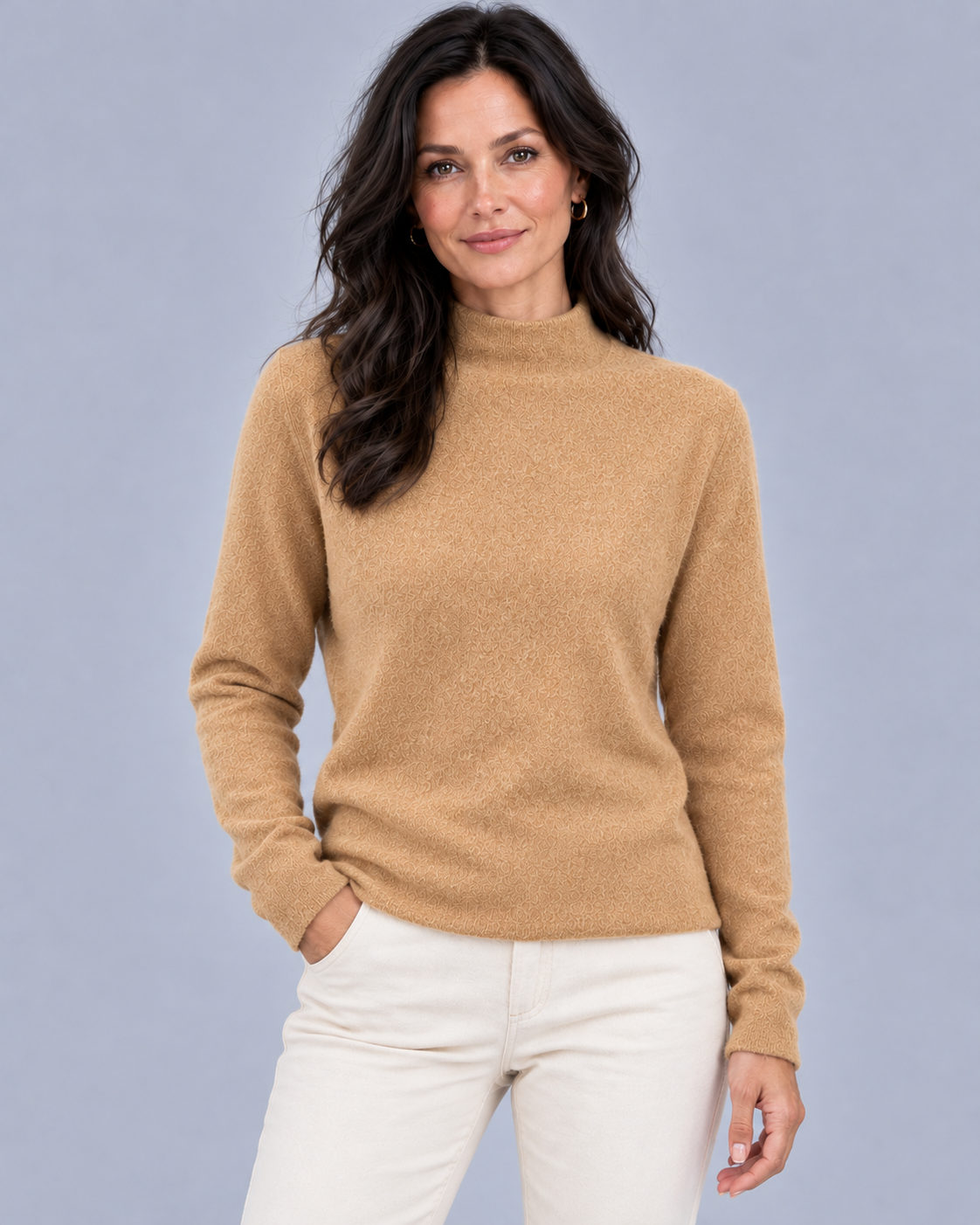 Women's Fine Wool Knit Jumper | Relaxed Fit Mock Neck Sweater with Long Sleeves