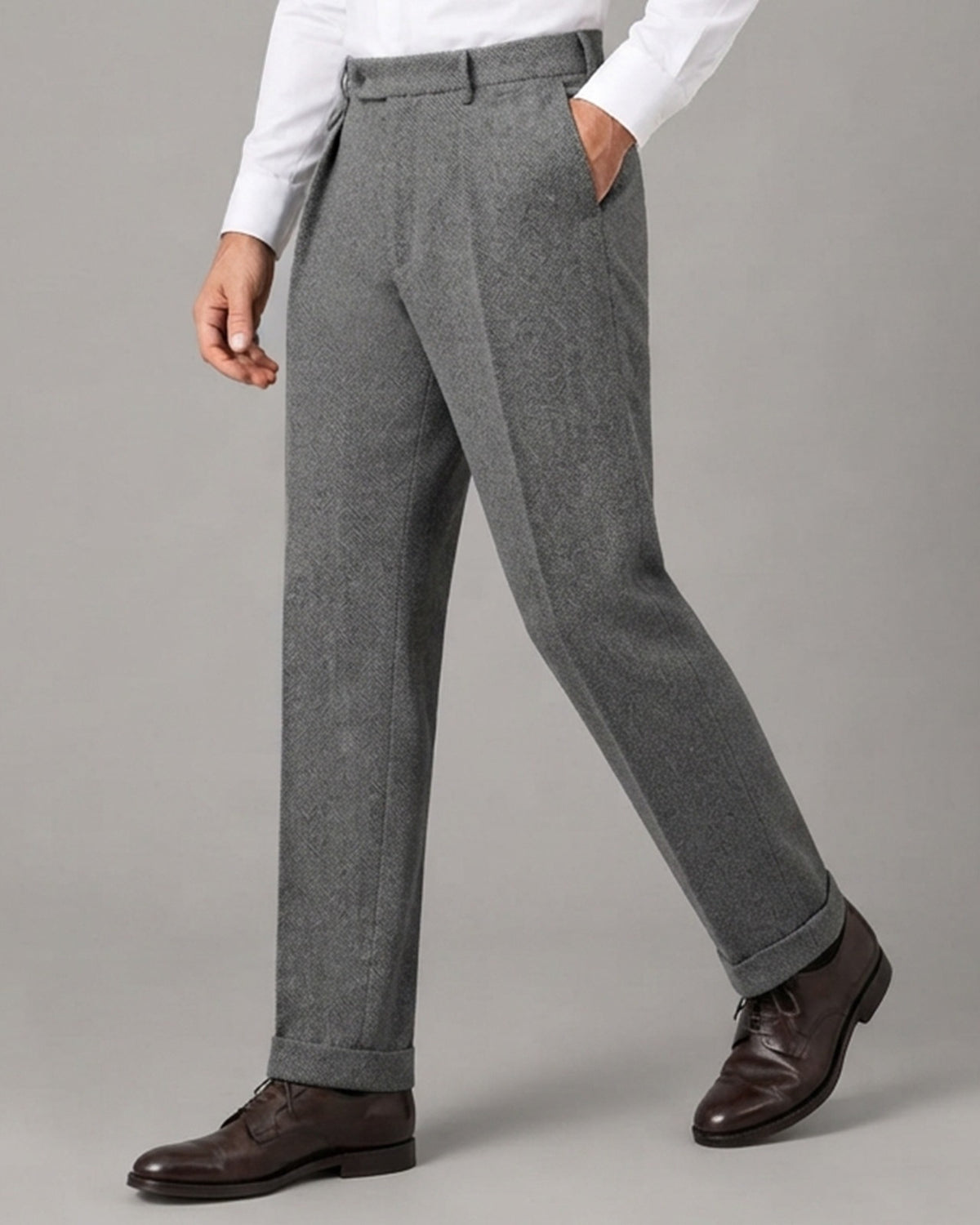 Men's Rayon Herringbone Pleated Trousers with Straight Leg Fit