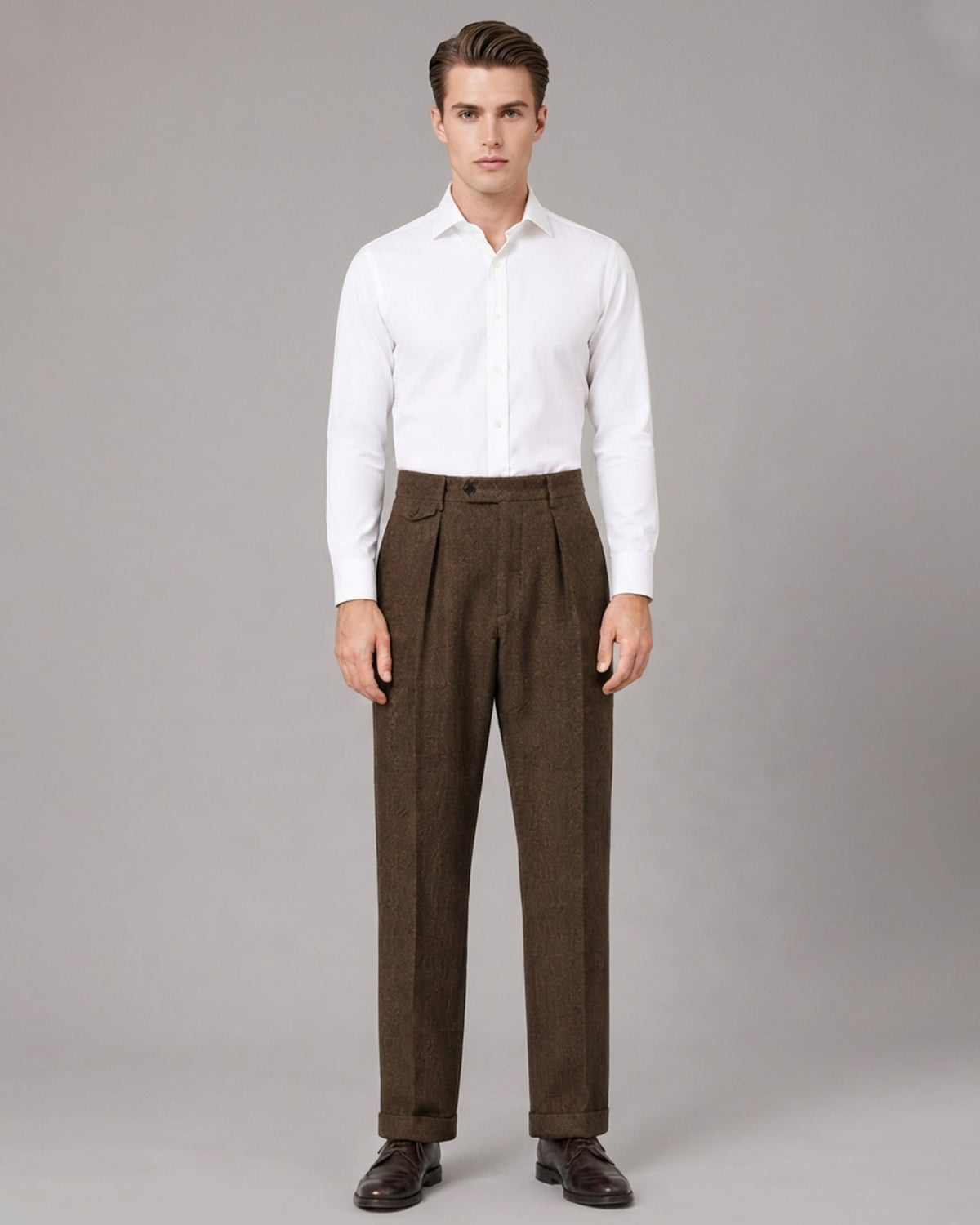 Men's Rayon Herringbone Pleated Trousers with Straight Leg Fit