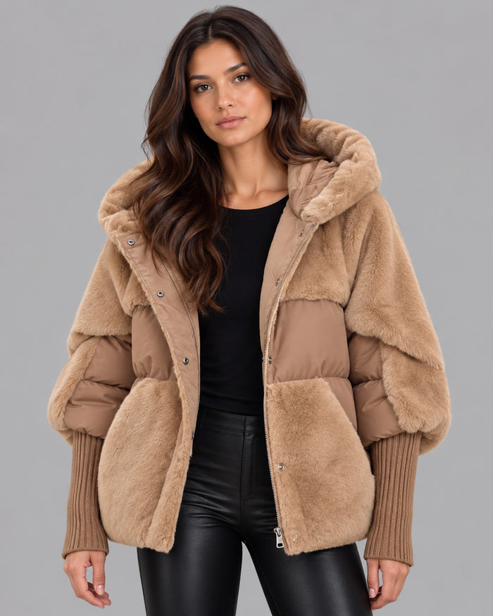 Women's Hooded Faux Fur Puffer Jacket | Padded Winter Coat
