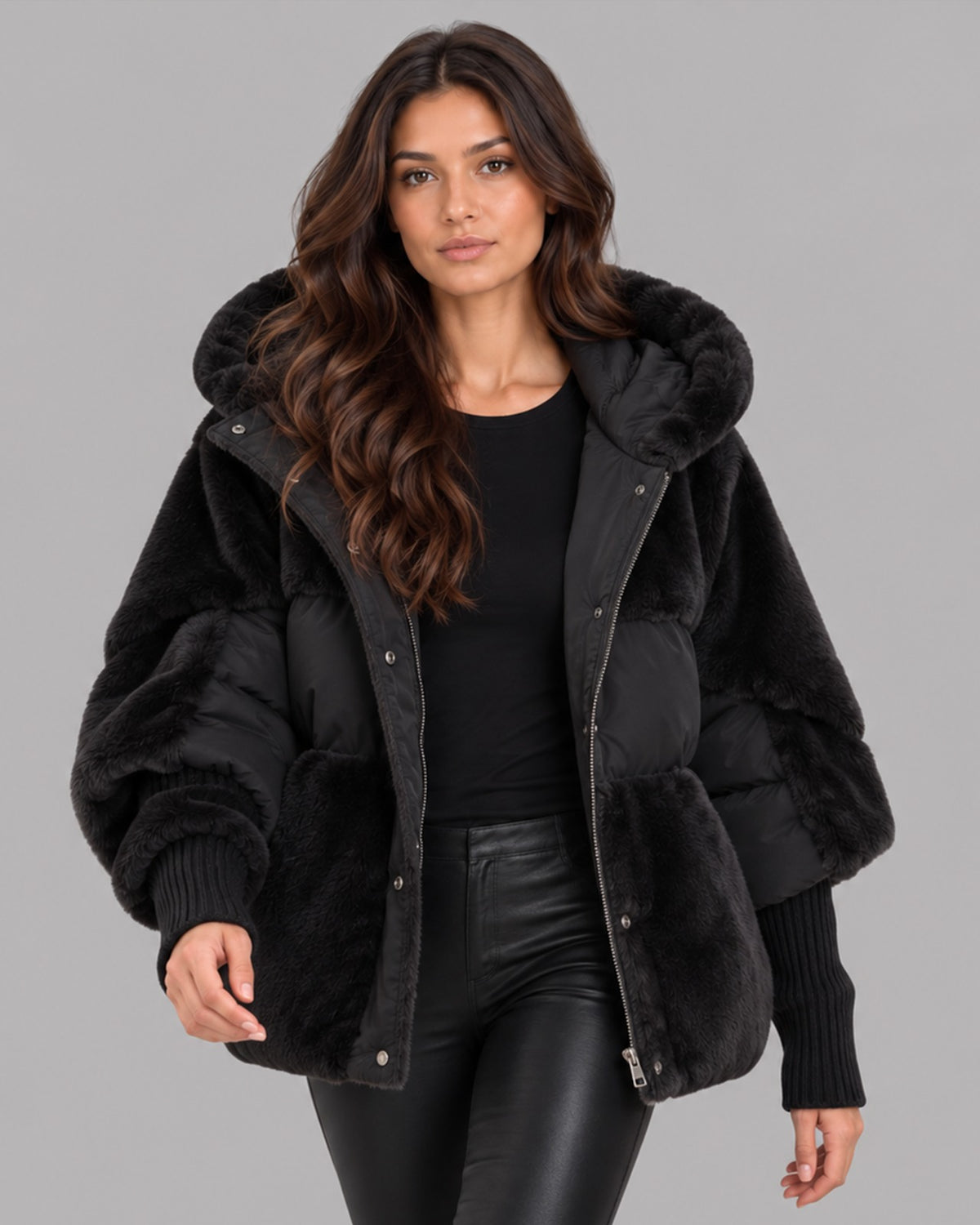 Women's Hooded Faux Fur Puffer Jacket | Padded Winter Coat