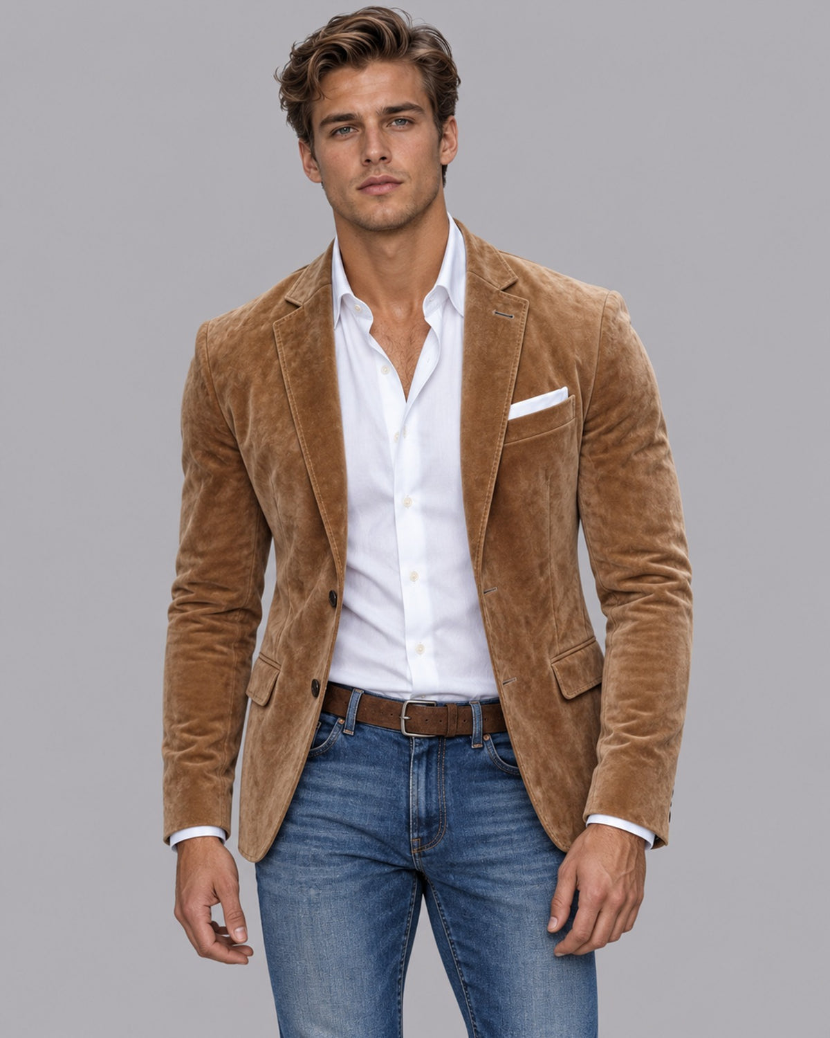 Men's Brown Tailored Suede-Look Blazer