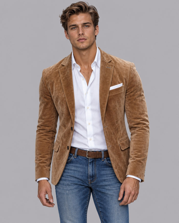 Men's Brown Tailored Suede-Look Blazer