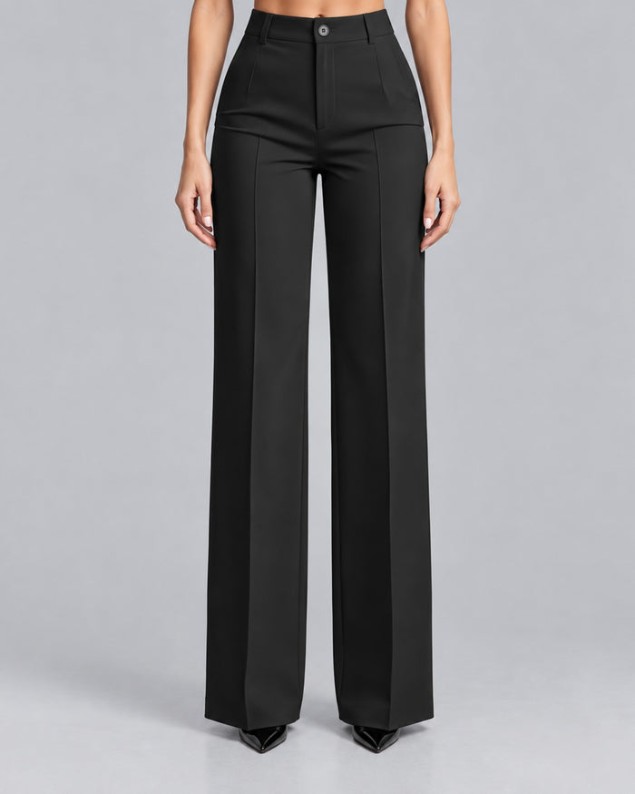 Women's High-Waisted Wide Leg Trousers with Front Pleats | Elegant Office Pants