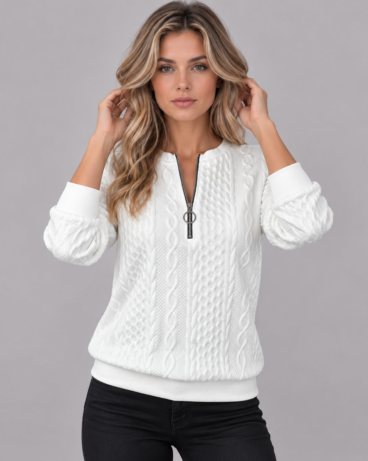 Women's Cotton Zip-Up Jumper | Long Sleeve Casual Top