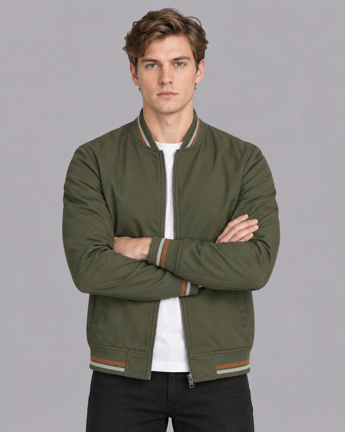 Men's Polyester Parka Jacket | Ribbed Winter Zipper Coat