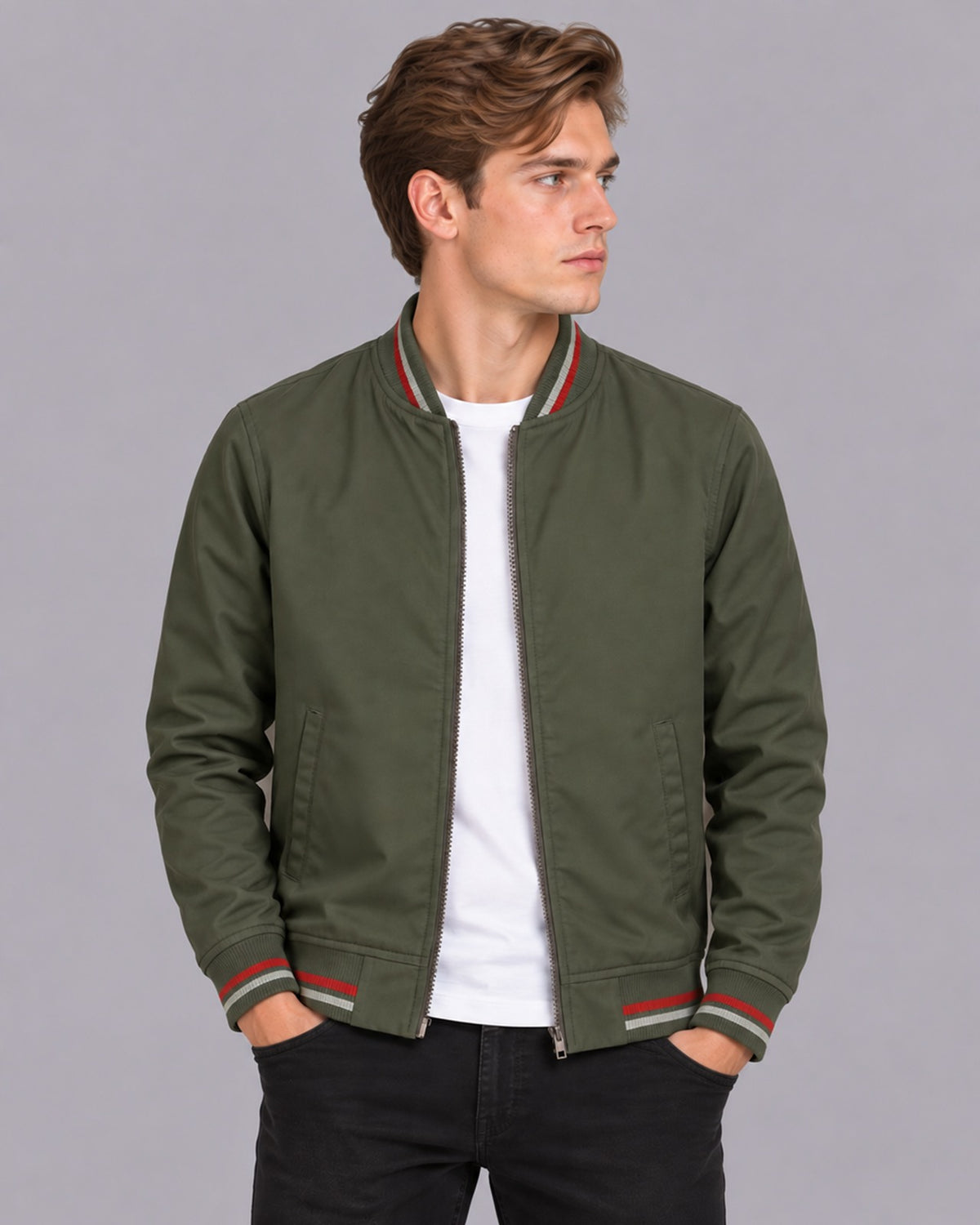 Men's Polyester Parka Jacket | Ribbed Winter Zipper Coat