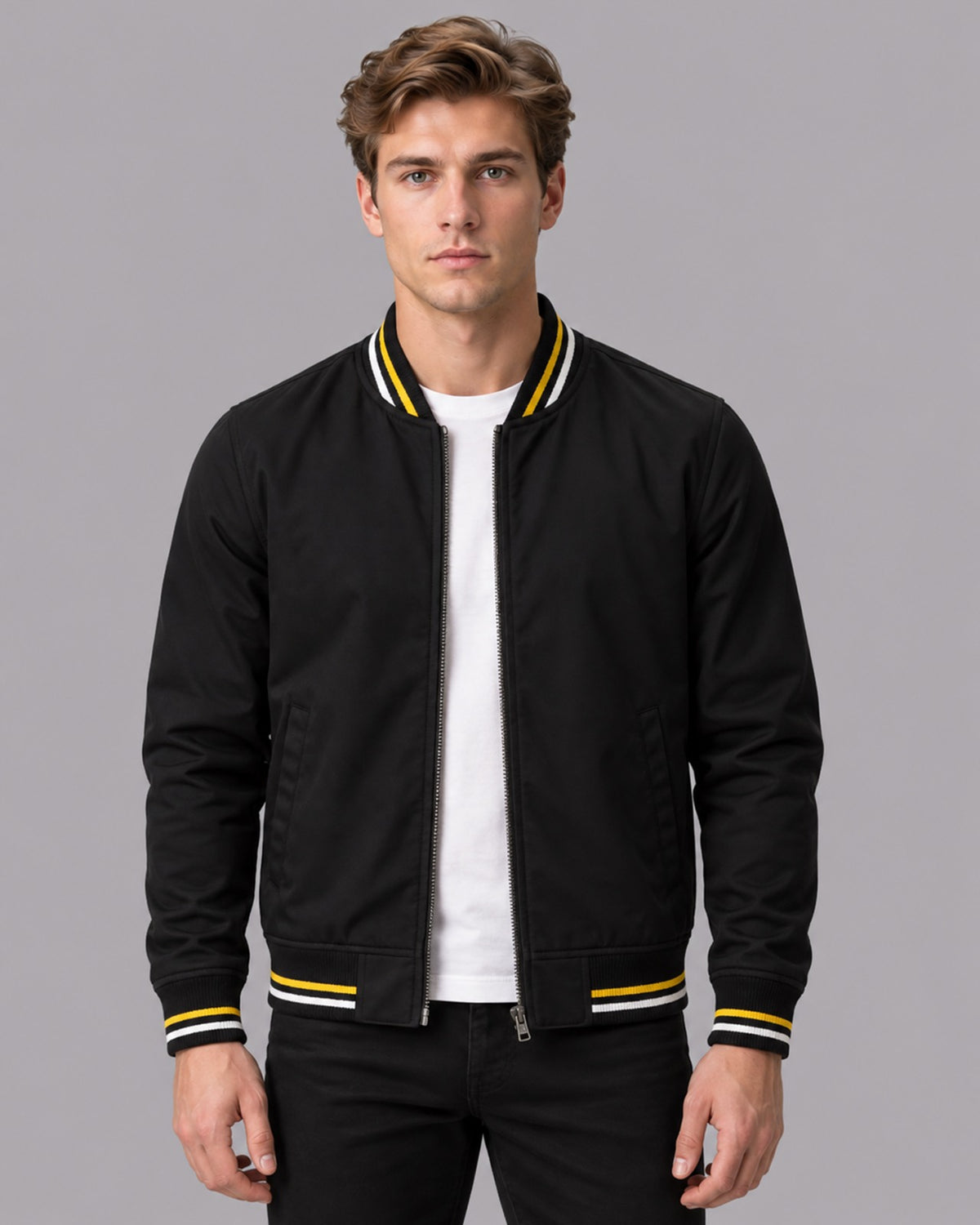 Men's Polyester Parka Jacket | Ribbed Winter Zipper Coat
