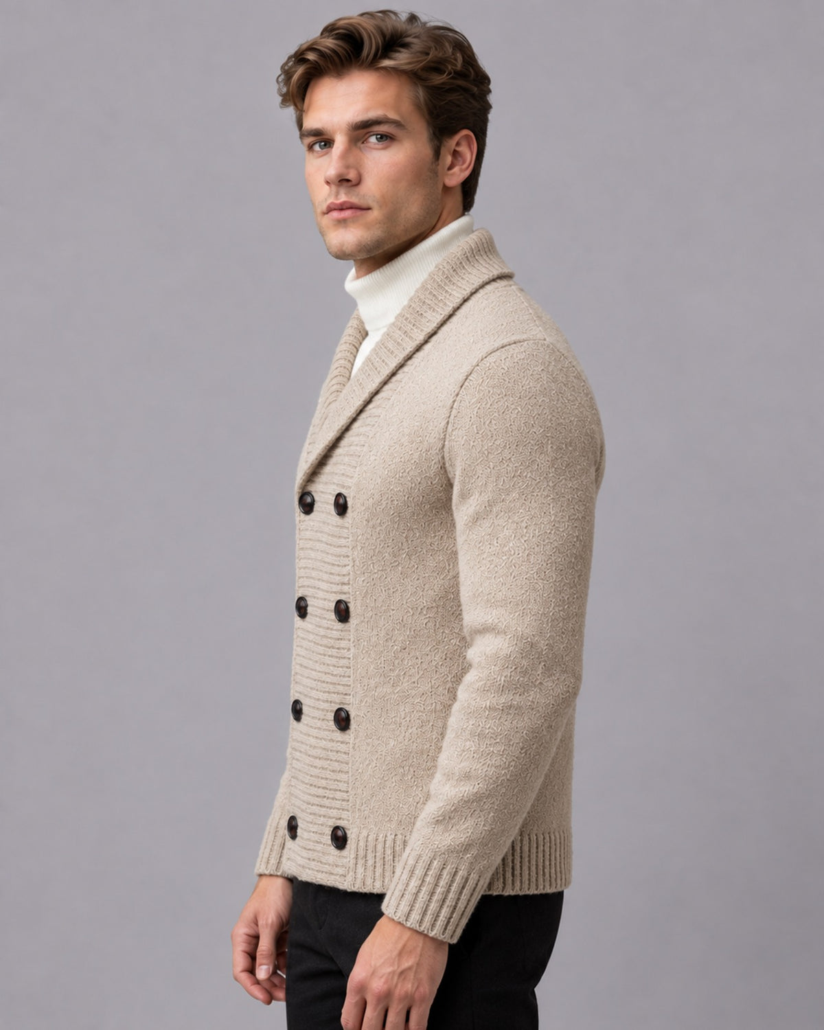 Men's Heritage Knit Wool Cardigan with Shawl Collar