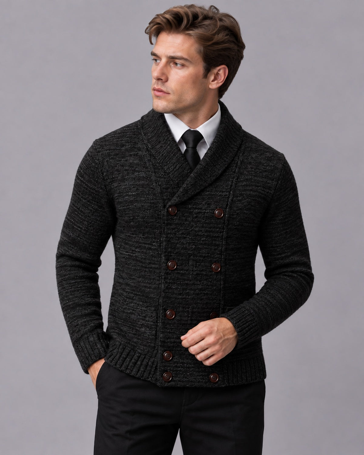 Men's Heritage Knit Wool Cardigan with Shawl Collar