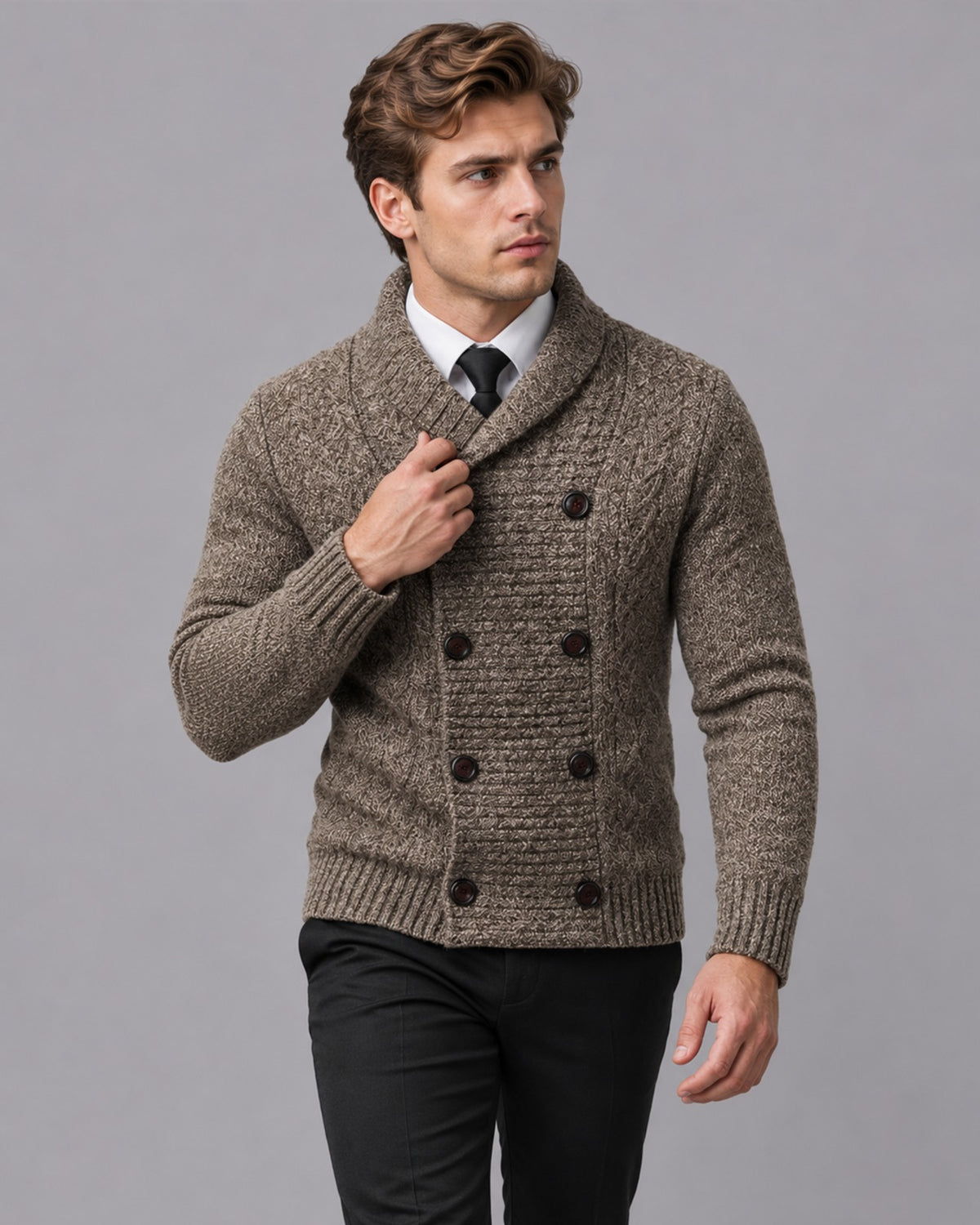 Men's Heritage Knit Wool Cardigan with Shawl Collar