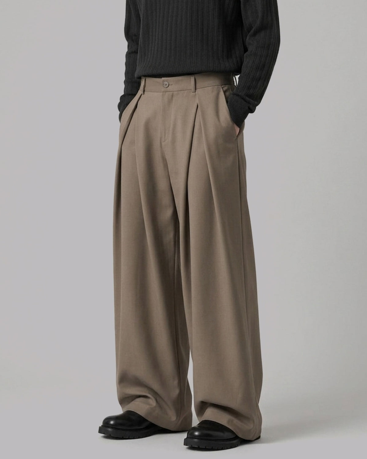 Men's Woven Pleated Wide Leg Trousers with Tailored Fit