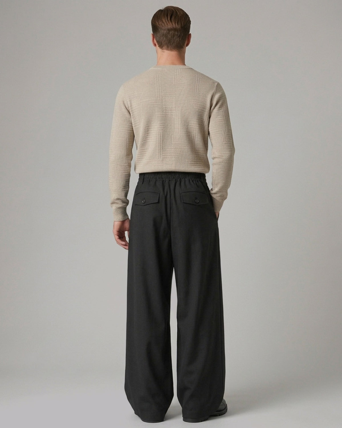 Men's Woven Pleated Wide Leg Trousers with Tailored Fit