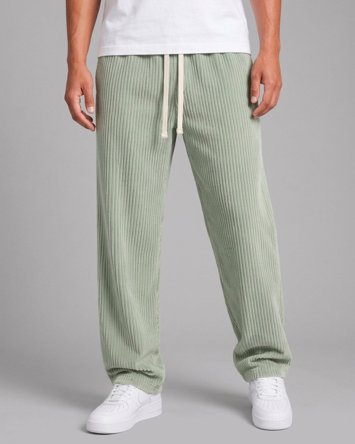 Men's Corduroy Trousers with Relaxed Fit and Drawstring Waist
