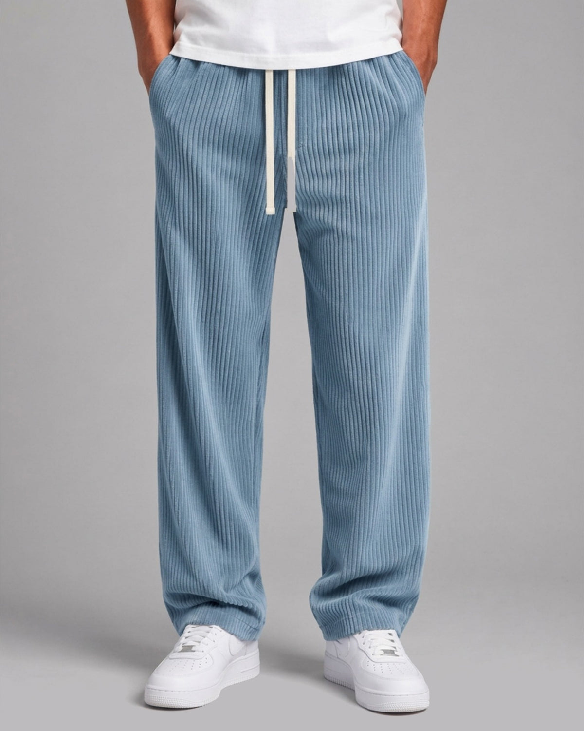 Men's Corduroy Trousers with Relaxed Fit and Drawstring Waist