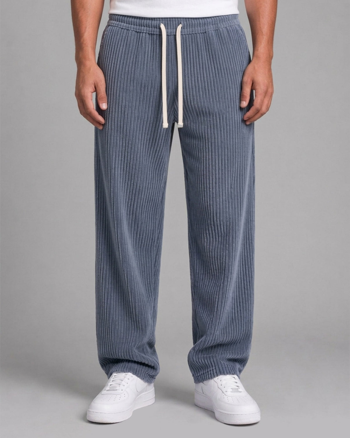 Men's Corduroy Trousers with Relaxed Fit and Drawstring Waist