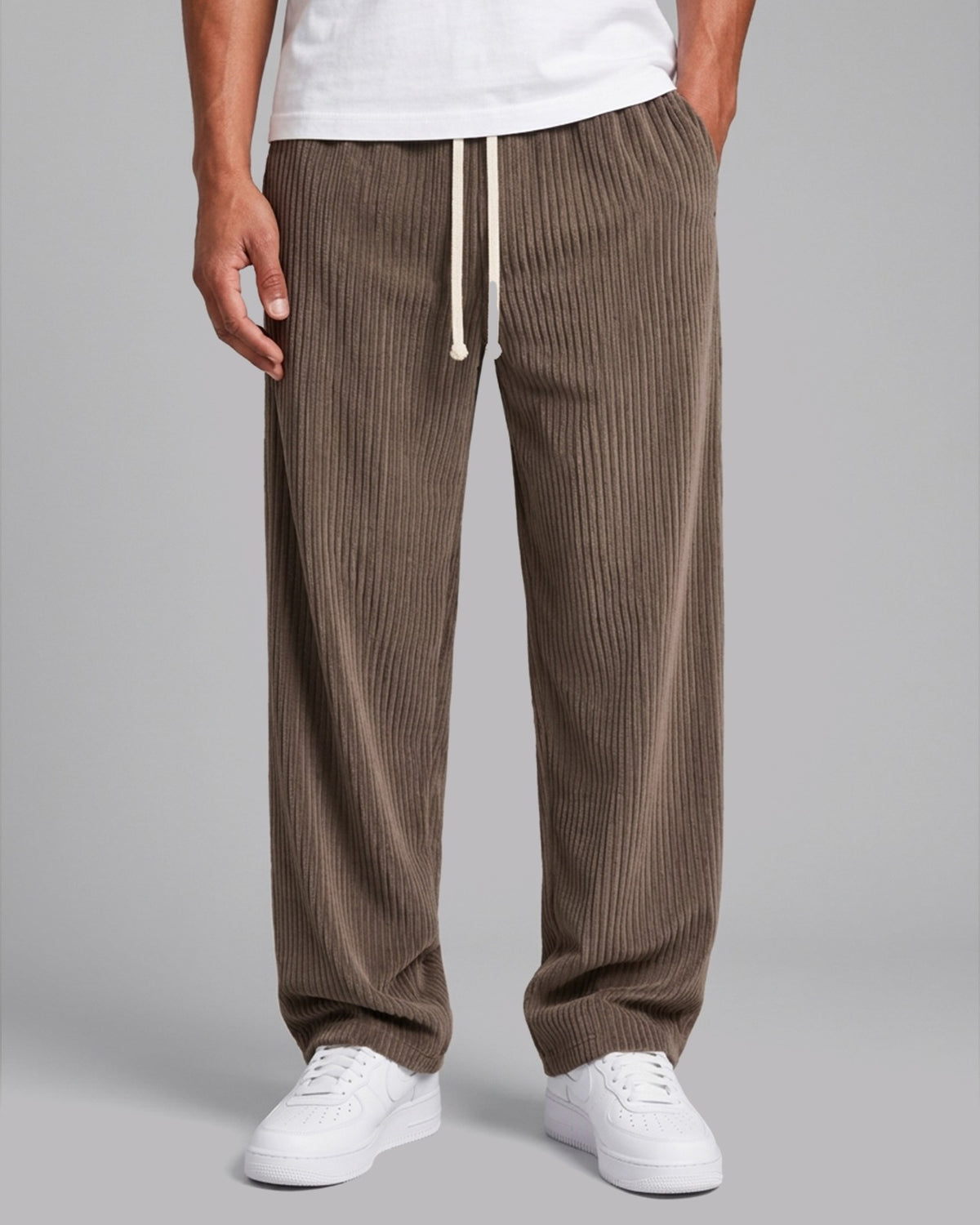 Men's Corduroy Trousers with Relaxed Fit and Drawstring Waist