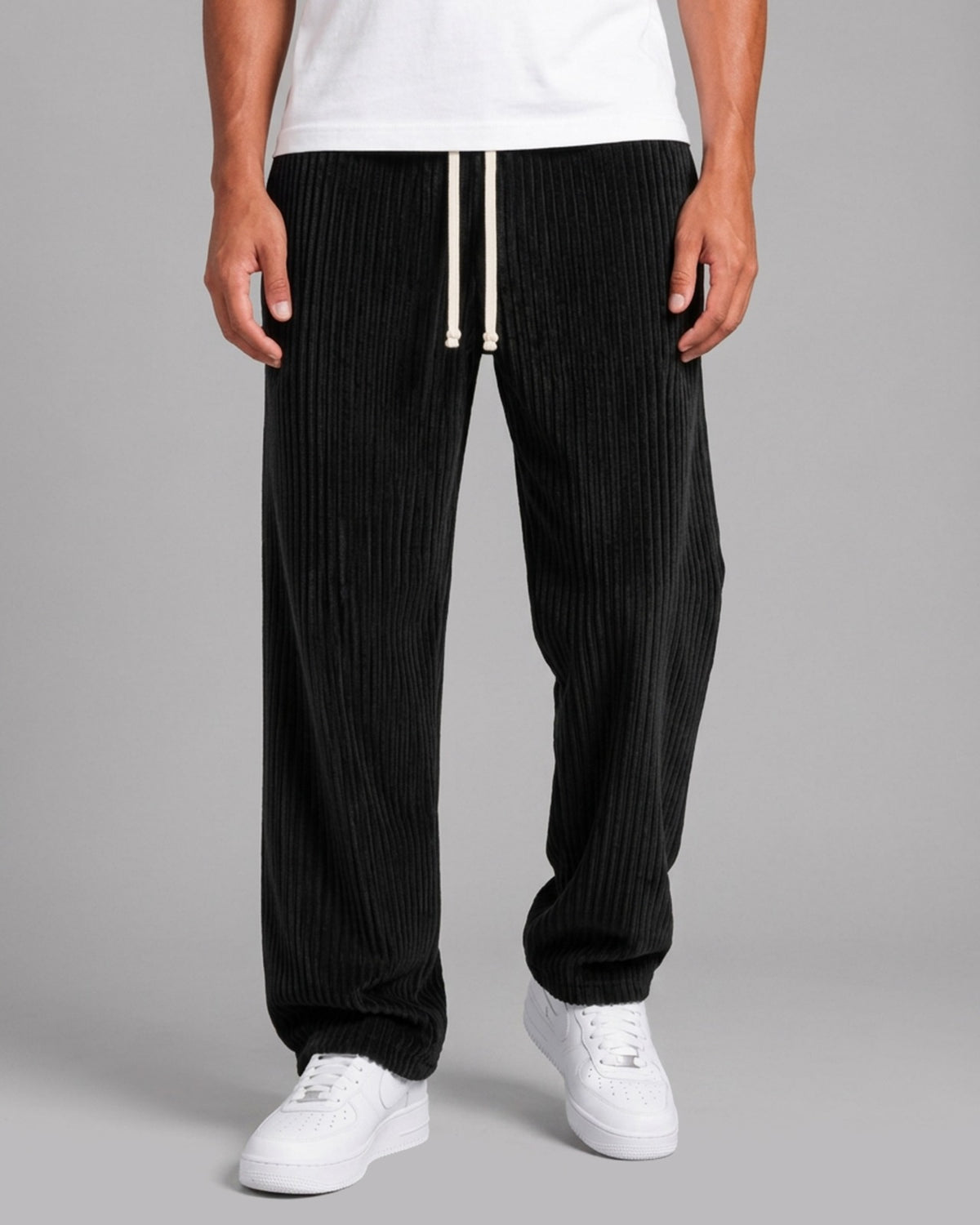 Men's Corduroy Trousers with Relaxed Fit and Drawstring Waist