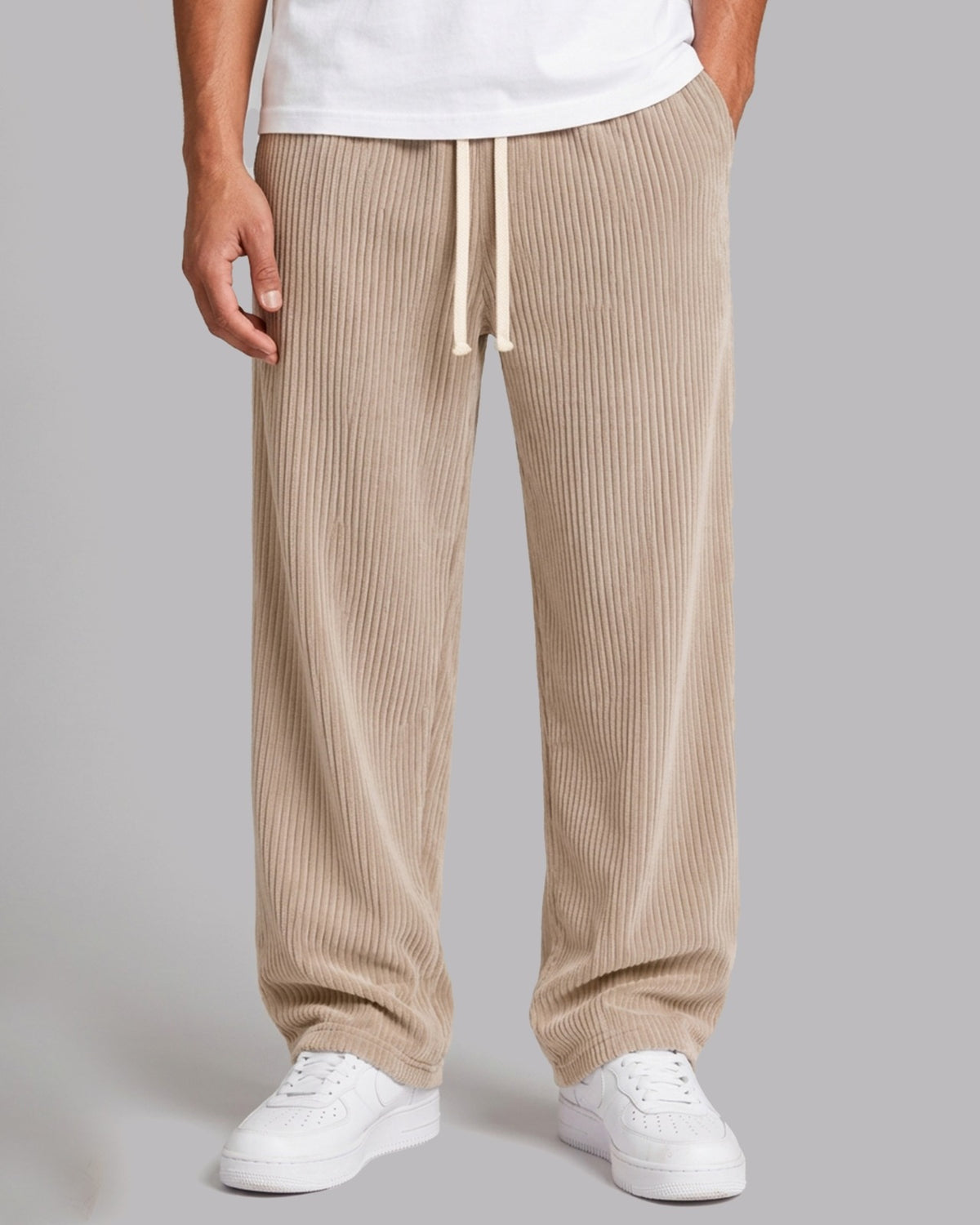 Men's Corduroy Trousers with Relaxed Fit and Drawstring Waist