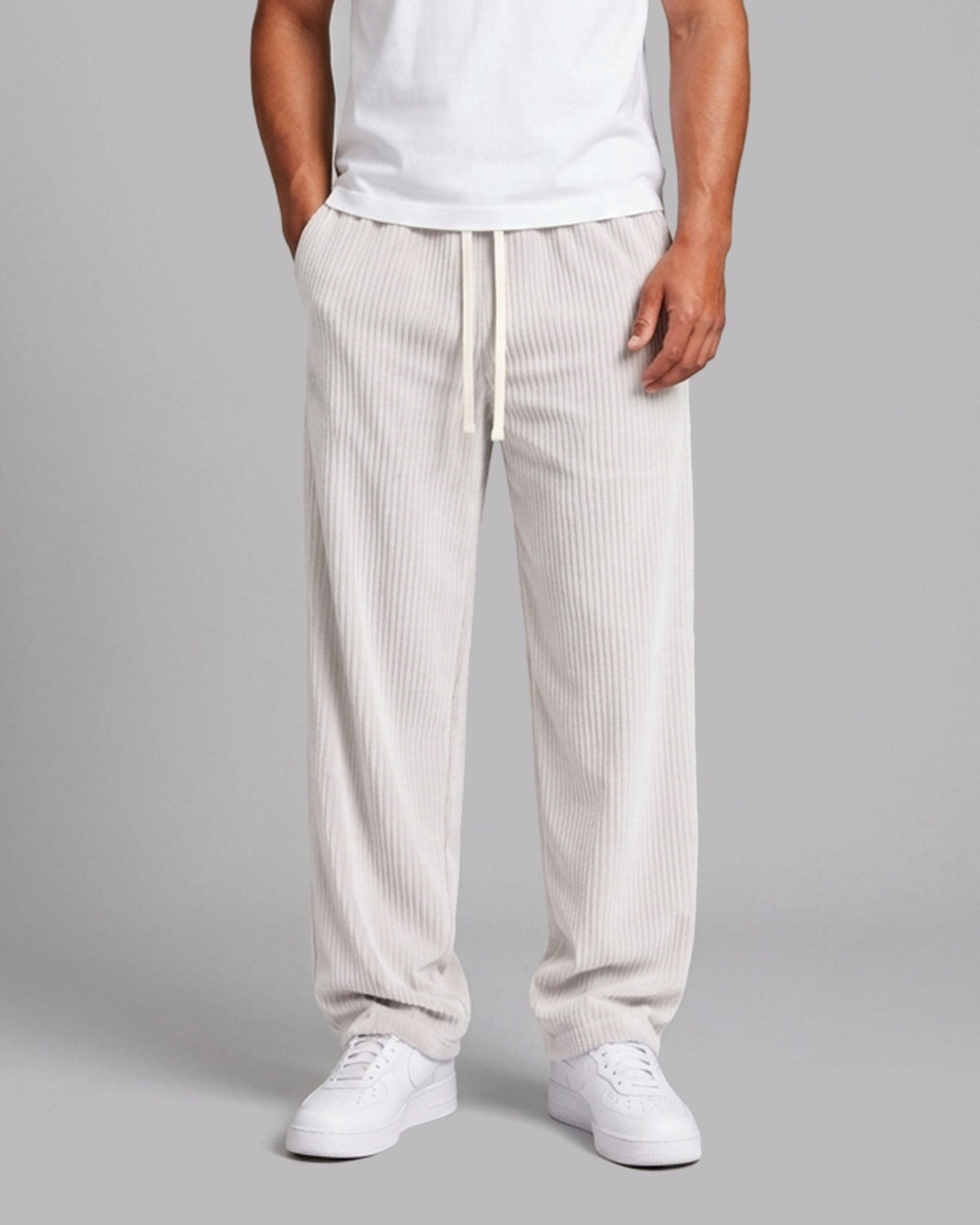 Men's Corduroy Trousers with Relaxed Fit and Drawstring Waist
