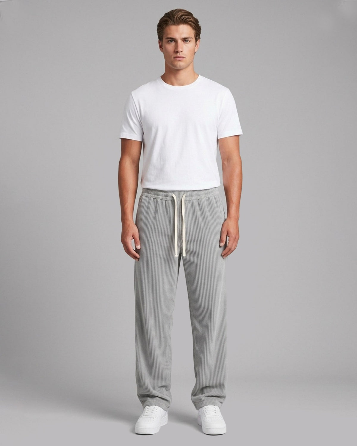 Men's Corduroy Trousers with Relaxed Fit and Drawstring Waist