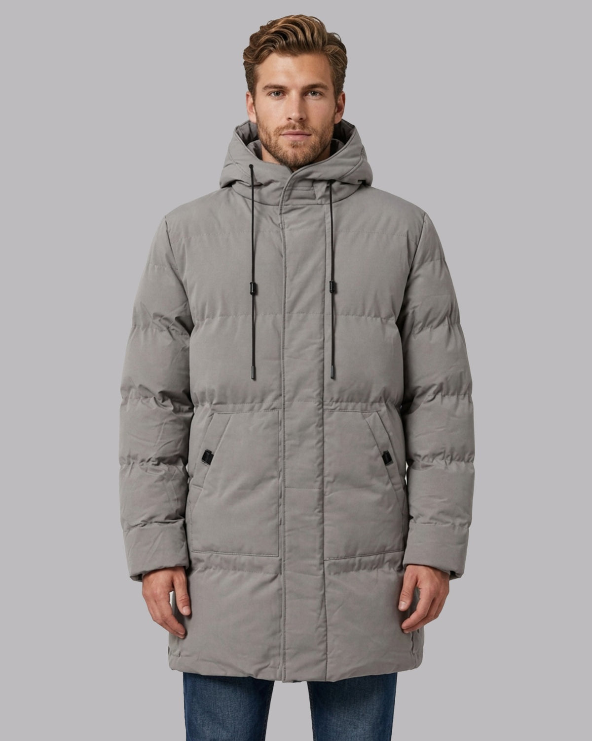 Men's Longline Parka Winter Jacket with Adjustable Hood