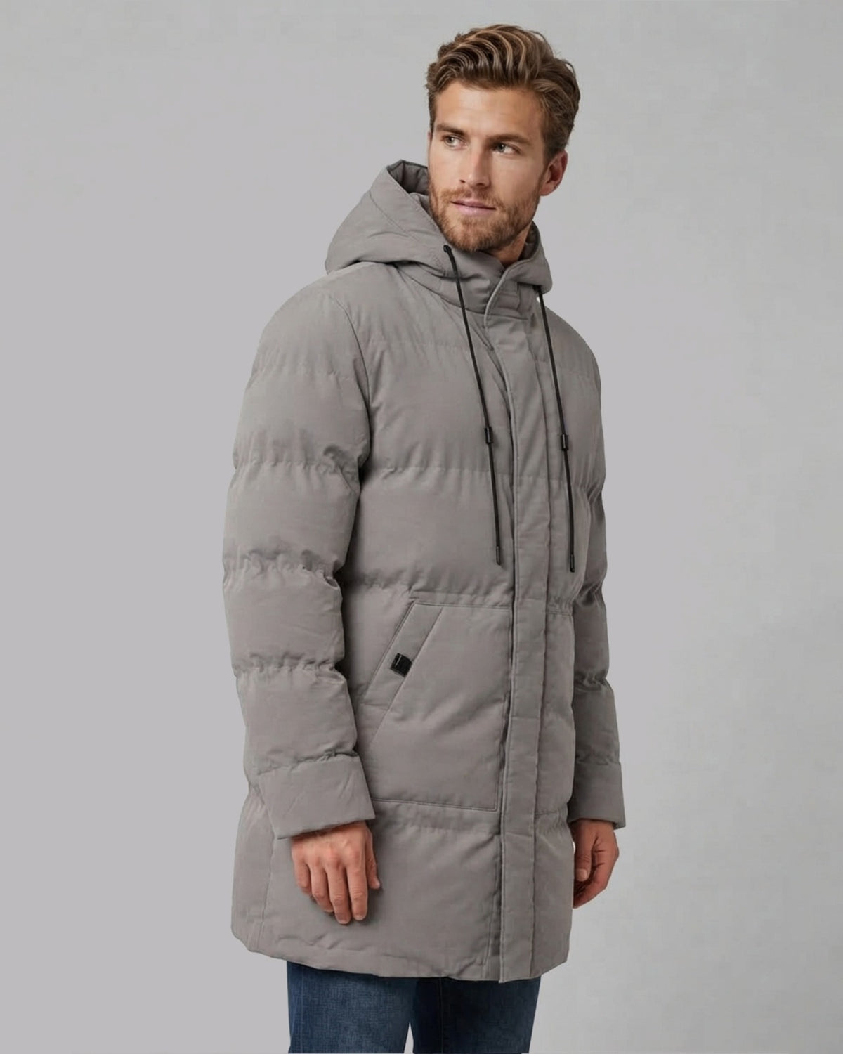 Men's Longline Parka Winter Jacket with Adjustable Hood