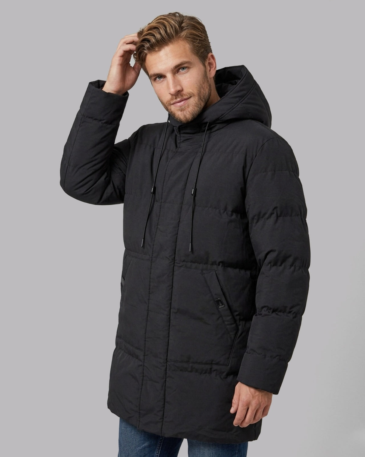 Men's Longline Parka Winter Jacket with Adjustable Hood
