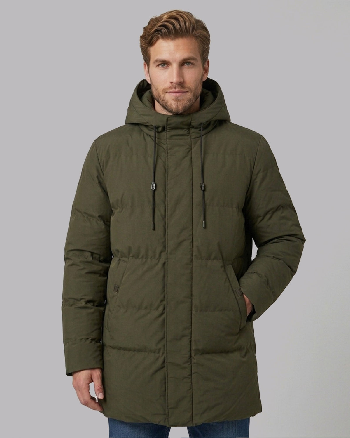 Men's Longline Parka Winter Jacket with Adjustable Hood