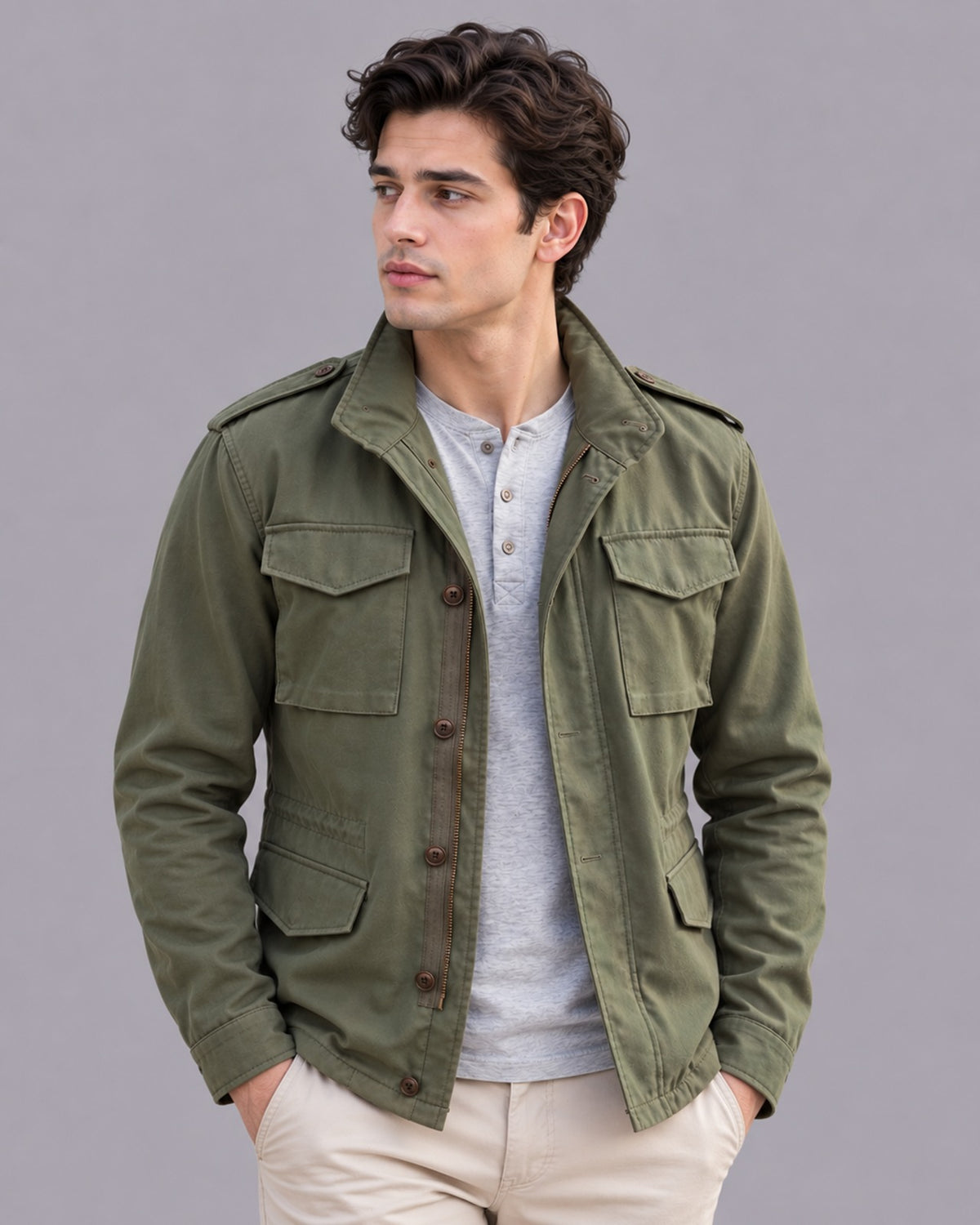 Men's Cotton Utility Field Jacket | Multi-Pocket with Outdoor Layer