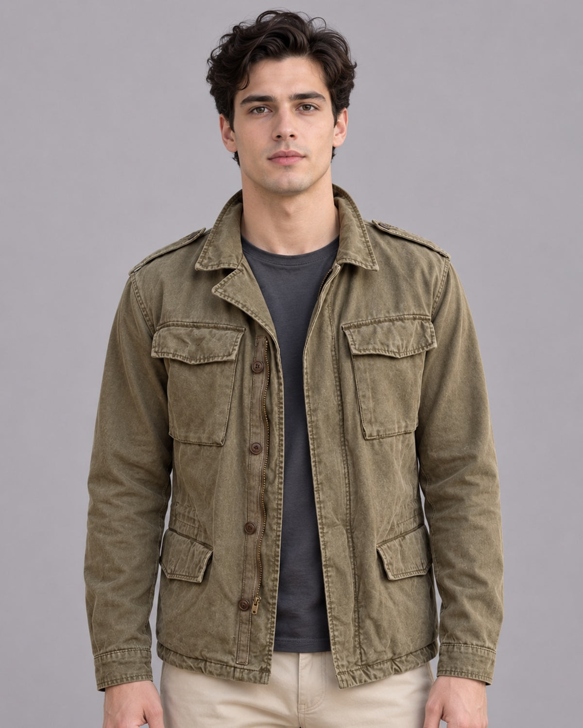 Men's Cotton Utility Field Jacket | Multi-Pocket with Outdoor Layer