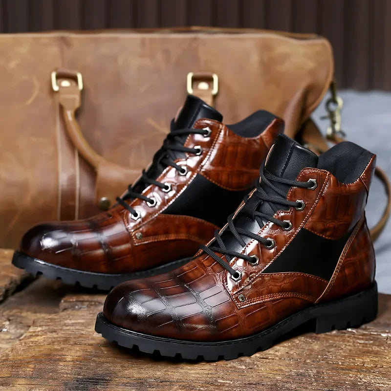 Men's Combat Alligator Embossed Ankle Boots
