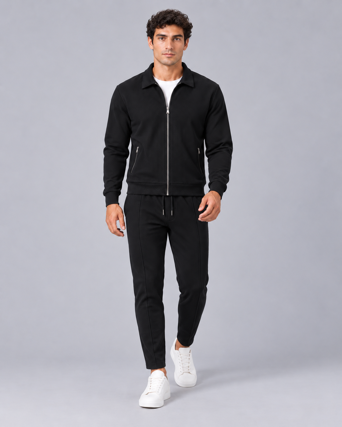 Men's Waffle Tracksuit Set - Zip Jacket & Pants