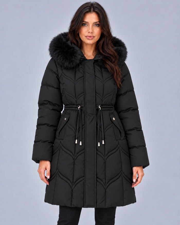 Women’s Faux Fur Hooded Puffer Coat | Quilted Drawstring Winter Parka Jacket