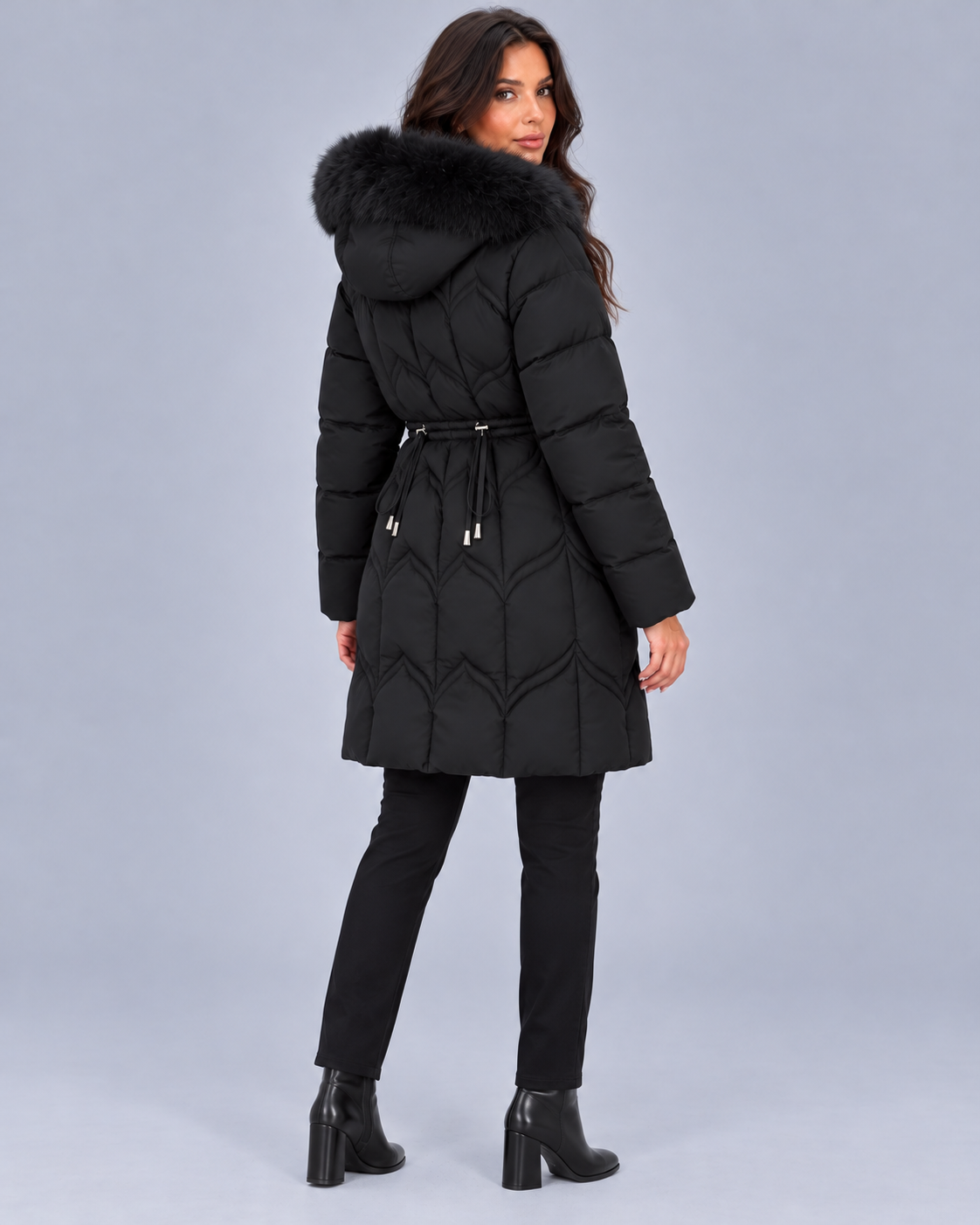 Women’s Faux Fur Hooded Puffer Coat | Quilted Drawstring Winter Parka Jacket