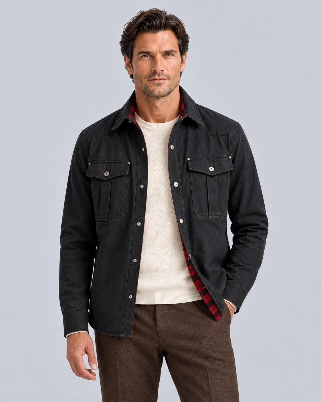 Men's Overshirt Jacket | Versatile Layering with Plaid-Lined Shirt