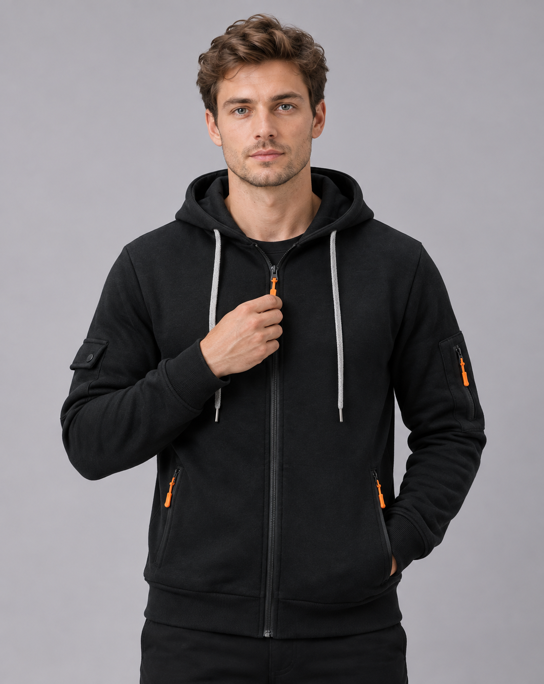Men's 100% Cotton Zip Up Hoodie | Full Zip with Drawstring Hood