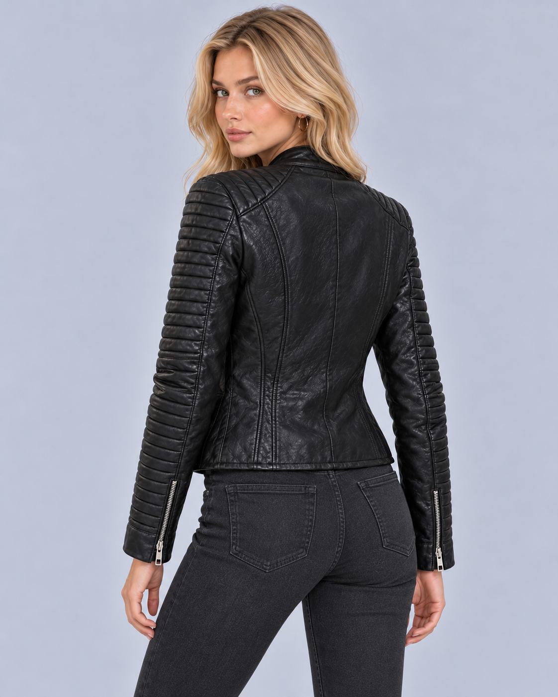 Women's Leather Motorcycle Jacket | Quilted Panel Biker Jacket