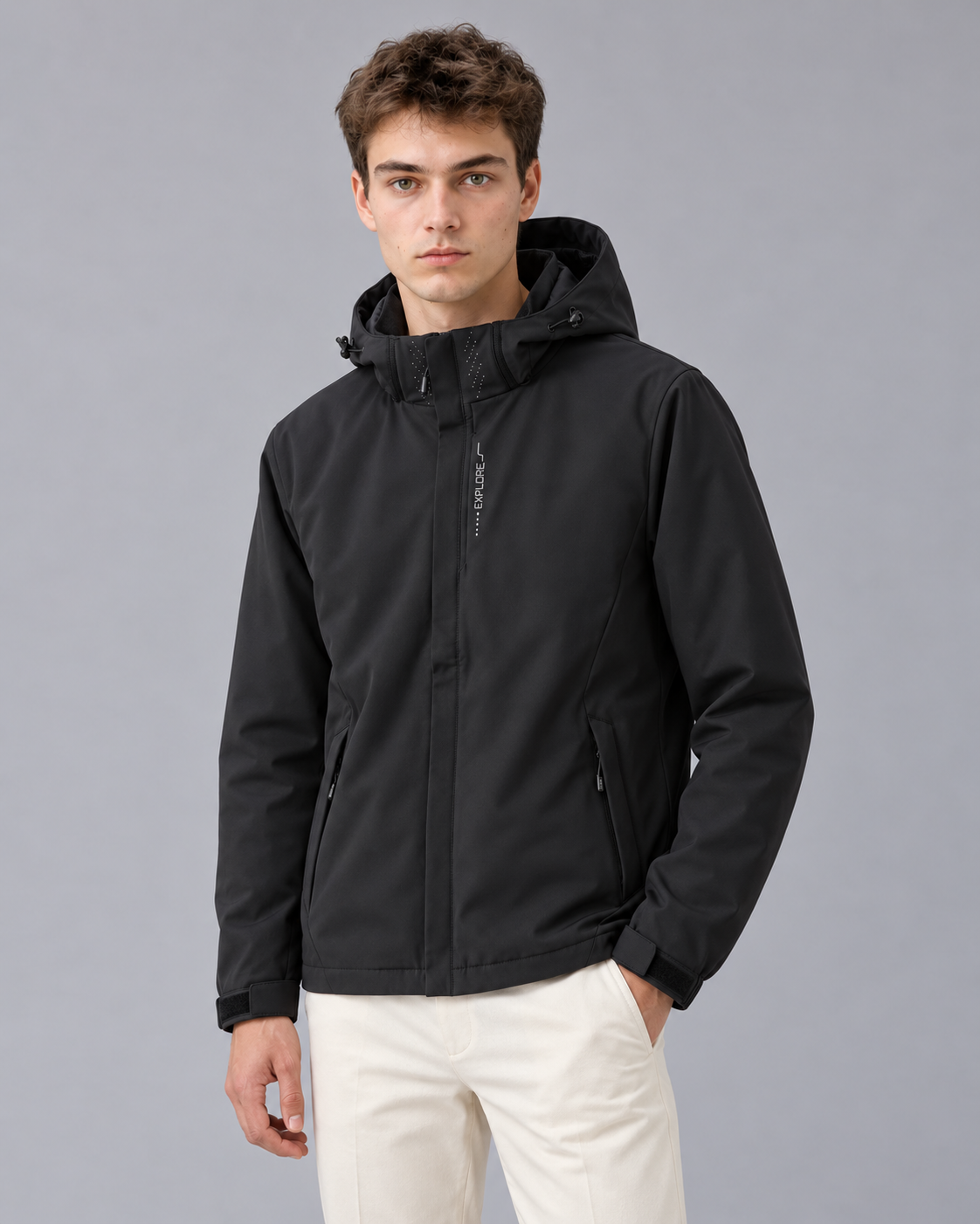 Men's Waterproof Jacket with Detachable Hood | Hardshell Rain Coat with Zip Pockets