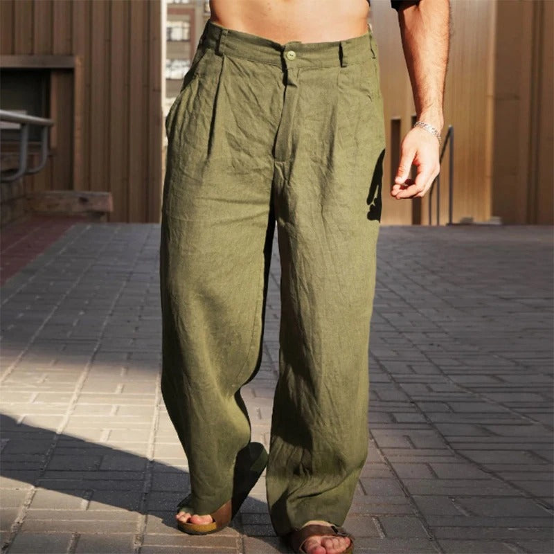 Linen Blend Wide Leg Trousers