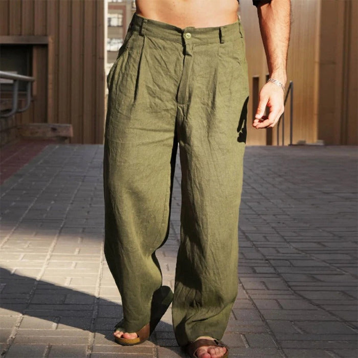 Linen Blend Wide Leg Trousers