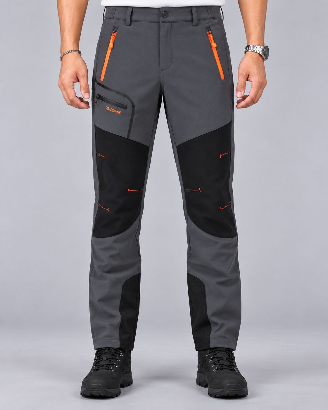 Men's Waterproof Thermal-Lined Work Trousers with Zip Pockets and Contrast Panels