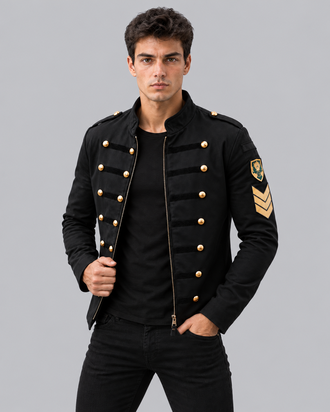 Men's Military-Inspired Jacket | Longsleeve with High Collar and Front-Zipper