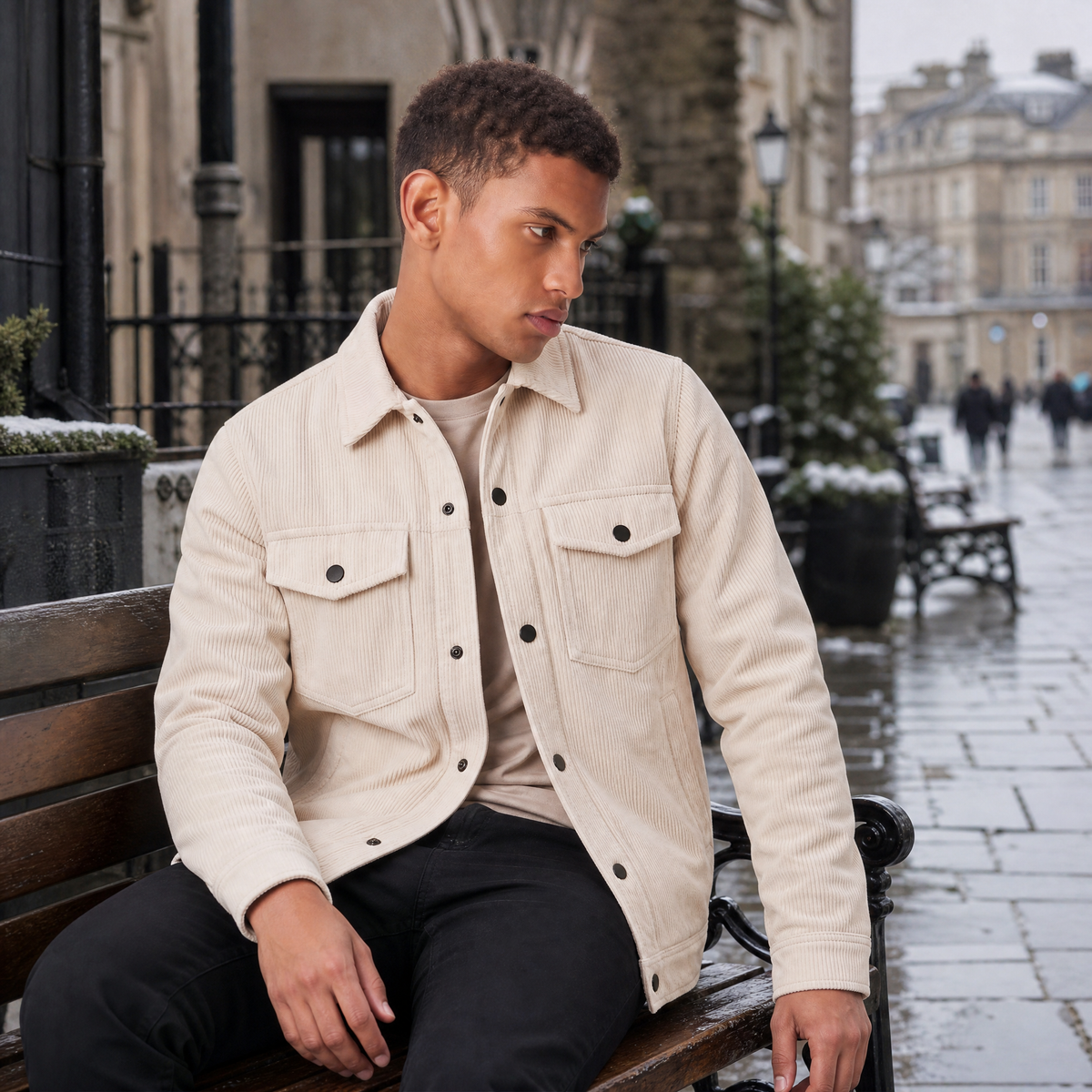 Men's Corduroy Overshirt with Button-Up Front